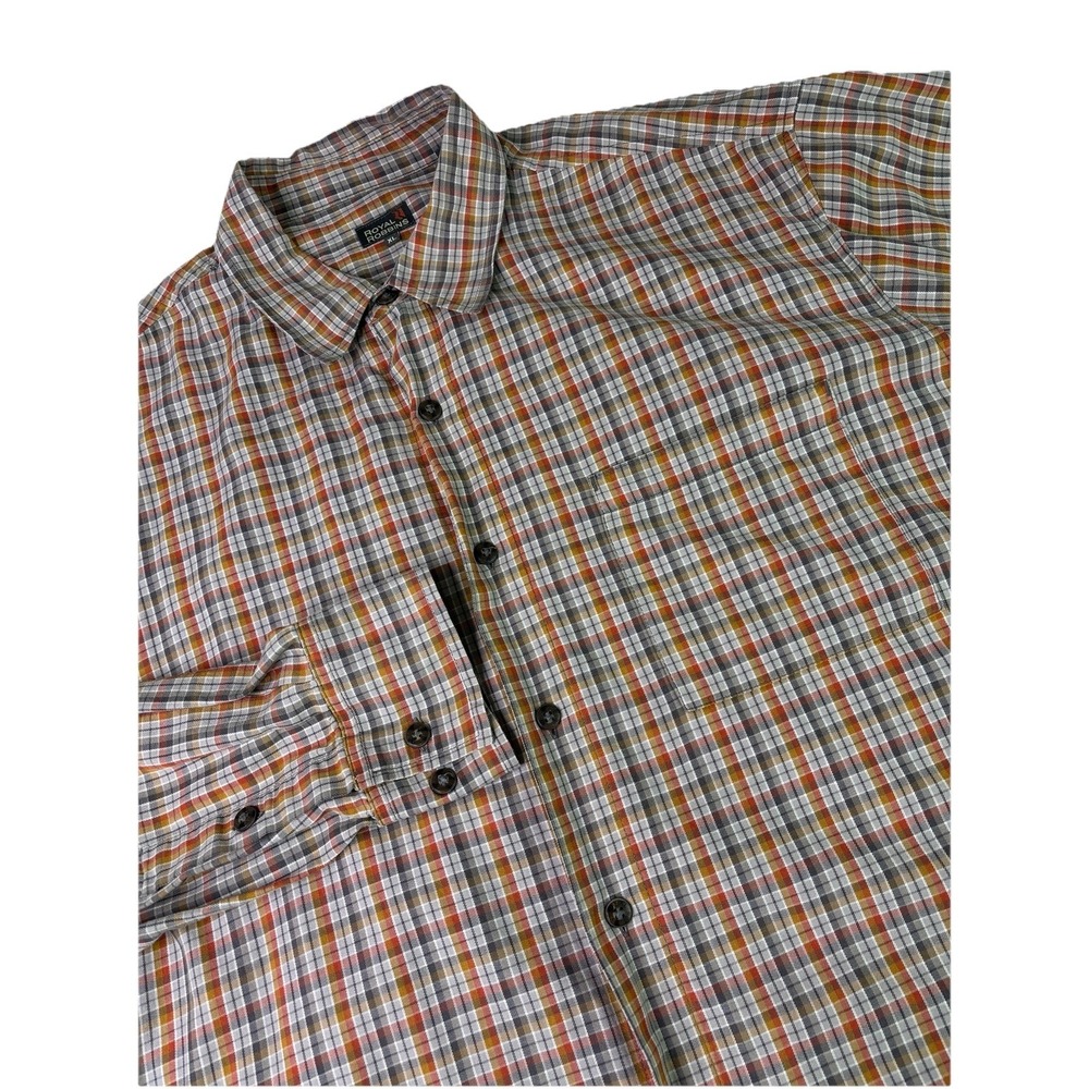 Royal Robbins Outdoor Men's XL Button Down Orange Check Shirt Long Sleeve